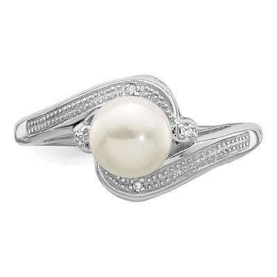 Sterling Silver Freshwater Cultured Pearl & Diamond Ring – view 5
