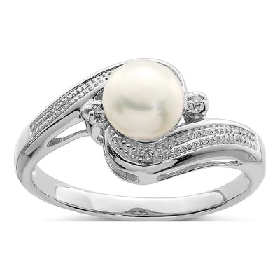 Sterling Silver Freshwater Cultured Pearl & Diamond Ring