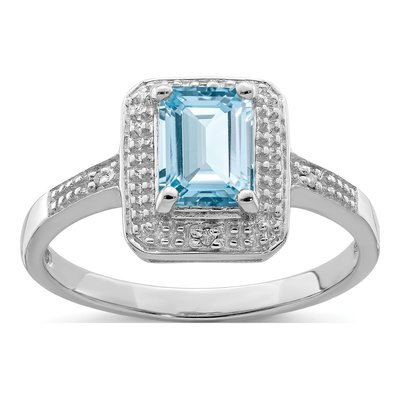 Sterling Silver Swiss Blue Topaz & Diamond Ring