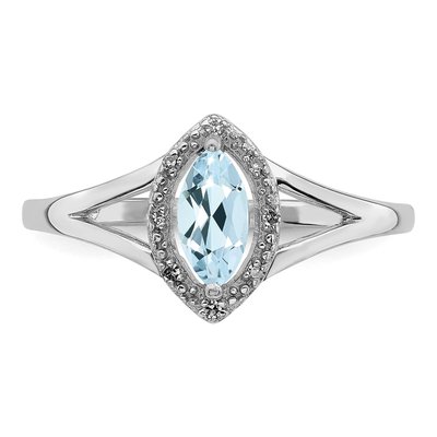 Sterling Silver Aquamarine & Diamond Marquise Ring – view 6