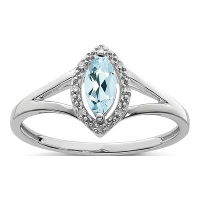 Sterling Silver Aquamarine & Diamond Marquise Ring