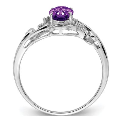 Sterling Silver Amethyst & Diamond Oval Ring – view 3