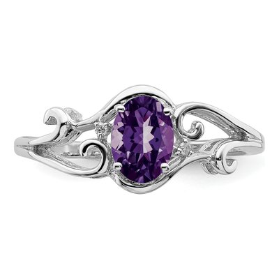 Sterling Silver Amethyst & Diamond Oval Ring – view 6