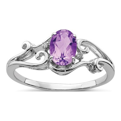 Sterling Silver Amethyst & Diamond Oval Ring