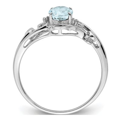 Sterling Silver Aquamarine & Diamond Oval Ring – view 3