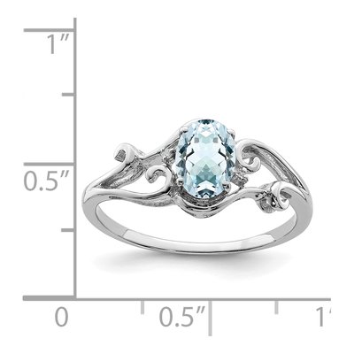 Sterling Silver Aquamarine & Diamond Oval Ring – view 4