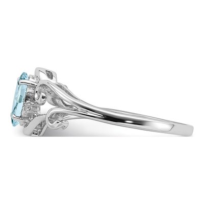 Sterling Silver Aquamarine & Diamond Oval Ring – view 5