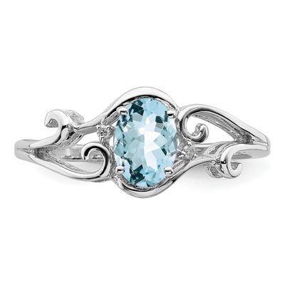 Sterling Silver Aquamarine & Diamond Oval Ring – view 6