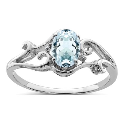 Sterling Silver Aquamarine & Diamond Oval Ring