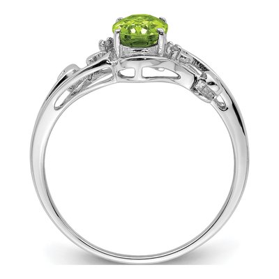 Sterling Silver Peridot & Diamond Oval Ring – view 3