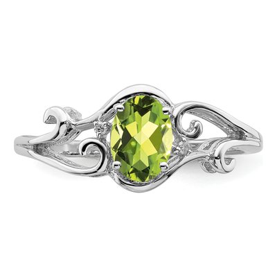 Sterling Silver Peridot & Diamond Oval Ring – view 6