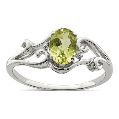 Sterling Silver Peridot & Diamond Oval Ring