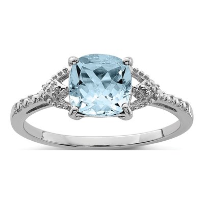 Sterling Silver Aquamarine & Diamond Ring