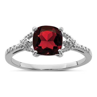 Sterling Silver Garnet & Diamond Ring