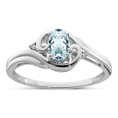 Sterling Silver Aquamarine & Diamond Ring