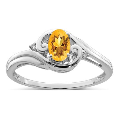 Sterling Silver Citrine & Diamond Ring