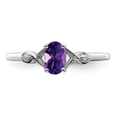 Sterling Silver Amethyst & Diamond Oval Ring – view 6
