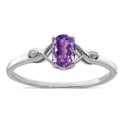 Sterling Silver Amethyst & Diamond Oval Ring