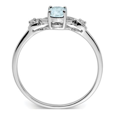 Sterling Silver Aquamarine & Diamond Oval Ring – view 3