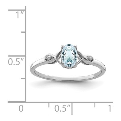 Sterling Silver Aquamarine & Diamond Oval Ring – view 5