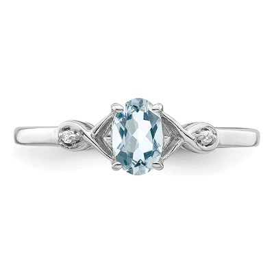 Sterling Silver Aquamarine & Diamond Oval Ring – view 6