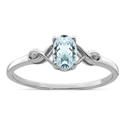 Sterling Silver Aquamarine & Diamond Oval Ring