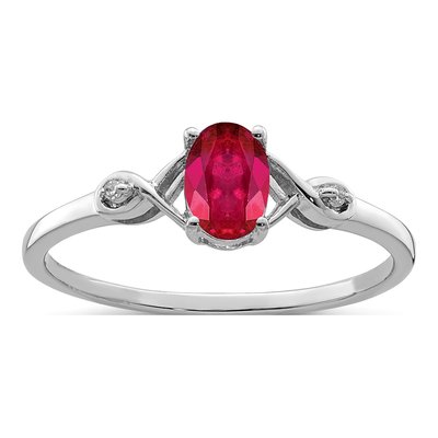 Sterling Silver Ruby & Diamond Oval Ring