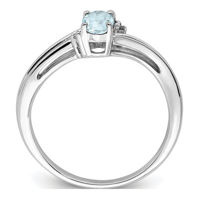 Sterling Silver Aquamarine & Diamond Oval Ring – view 3