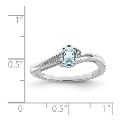 Sterling Silver Aquamarine & Diamond Oval Ring – view 5