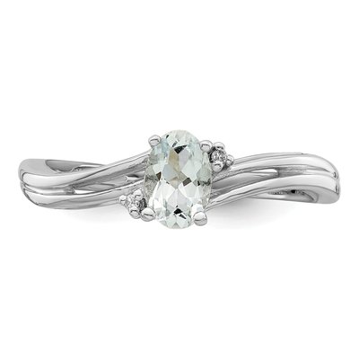 Sterling Silver Aquamarine & Diamond Oval Ring – view 6