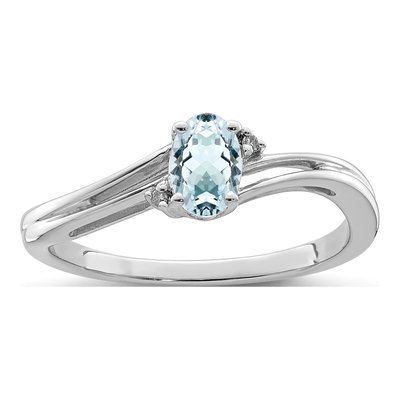 Sterling Silver Aquamarine & Diamond Oval Ring