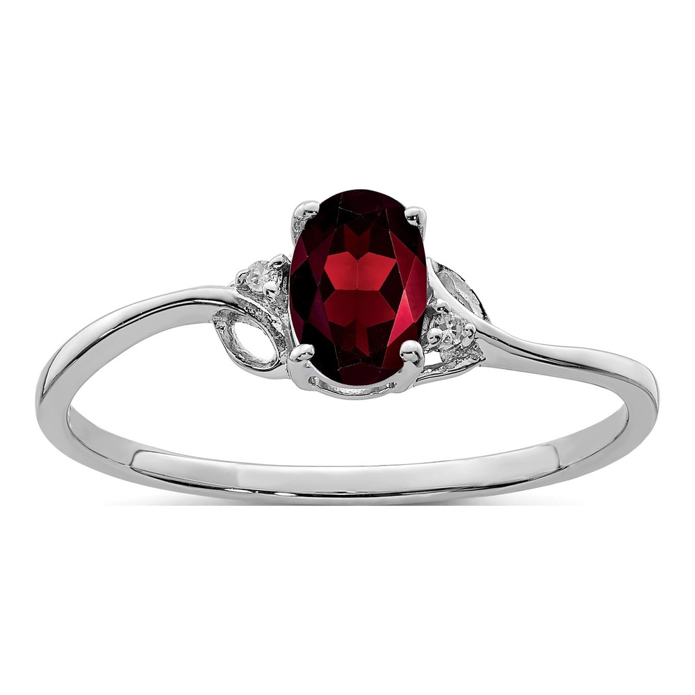 Sterling Silver Garnet & Diamond Oval Ring