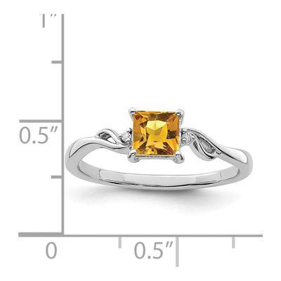 Sterling Silver Citrine & Diamond Square Ring – view 4