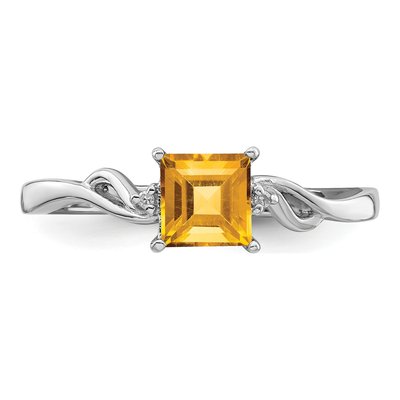 Sterling Silver Citrine & Diamond Square Ring – view 6