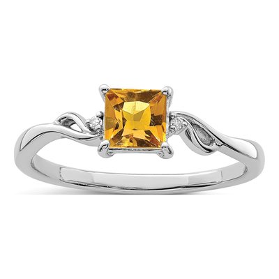 Sterling Silver Citrine & Diamond Square Ring