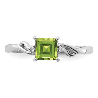 Sterling Silver Peridot & Diamond Square Ring – view 6