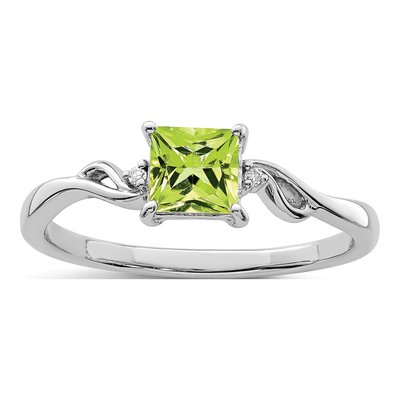 Sterling Silver Peridot & Diamond Square Ring