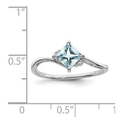 Sterling Silver Aquamarine & Diamond Square Ring – view 4