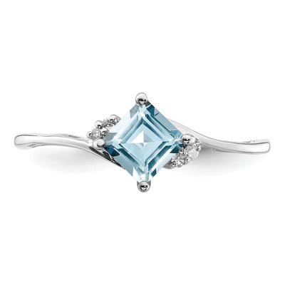 Sterling Silver Aquamarine & Diamond Square Ring – view 6