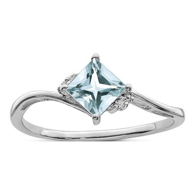 Sterling Silver Aquamarine & Diamond Square Ring
