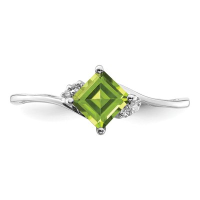 Sterling Silver Peridot & Diamond Square Ring – view 6