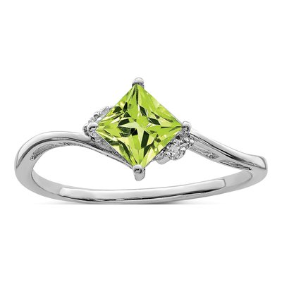 Sterling Silver Peridot & Diamond Square Ring