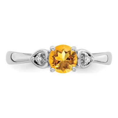 Sterling Silver Citrine & Diamond Round Ring – view 6