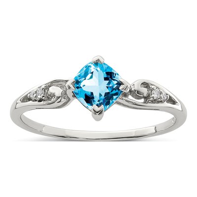 Sterling Silver Sky Blue Topaz & Diamond Cushion Ring