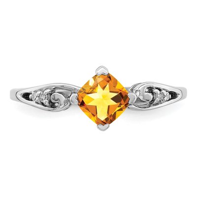 Sterling Silver Citrine & Diamond Cushion Ring – view 6