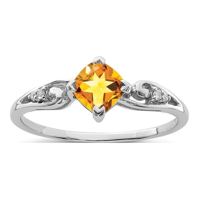 Sterling Silver Citrine & Diamond Cushion Ring