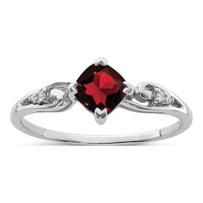Sterling Silver Garnet & Diamond Cushion Ring