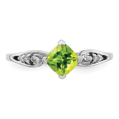 Sterling Silver Peridot & Diamond Cushion Ring – view 6