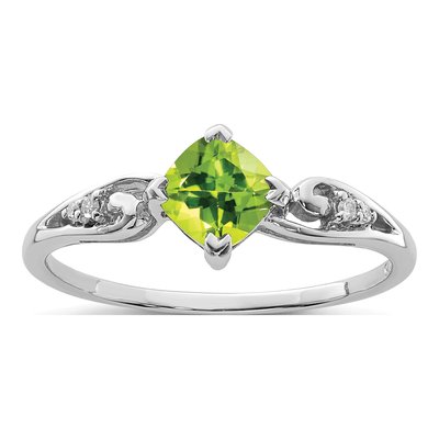 Sterling Silver Peridot & Diamond Cushion Ring