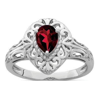 Sterling Silver Garnet Teardrop Ring